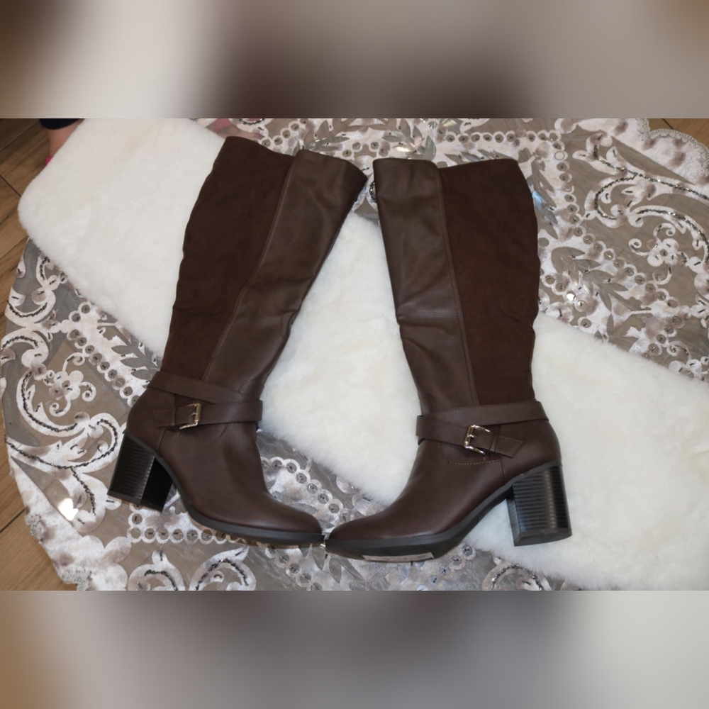 Style & Co Hazell Buckled Dress Boots, Size 10M- Chocolate Smooth